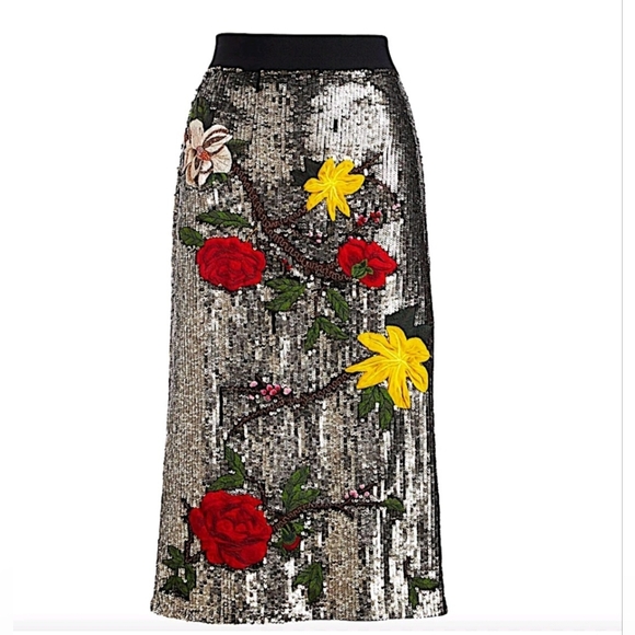 Alice + Olivia ella flora embllishment midi skirt Size 0 - Picture 2 of 16